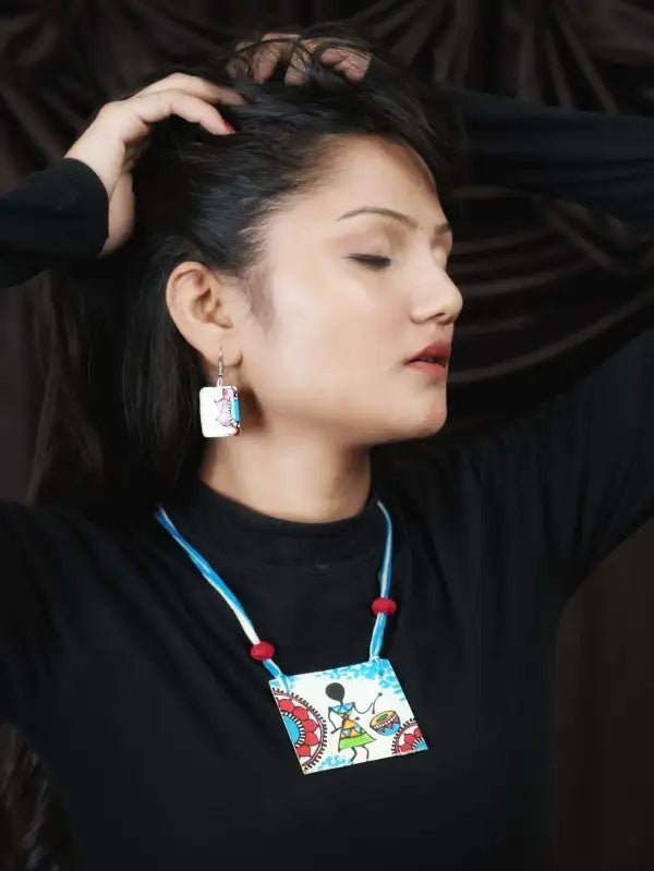 Girl Ceramic Handmade Nacklace With Earrings