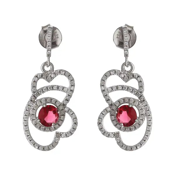 Silver Red Stone Earrings
