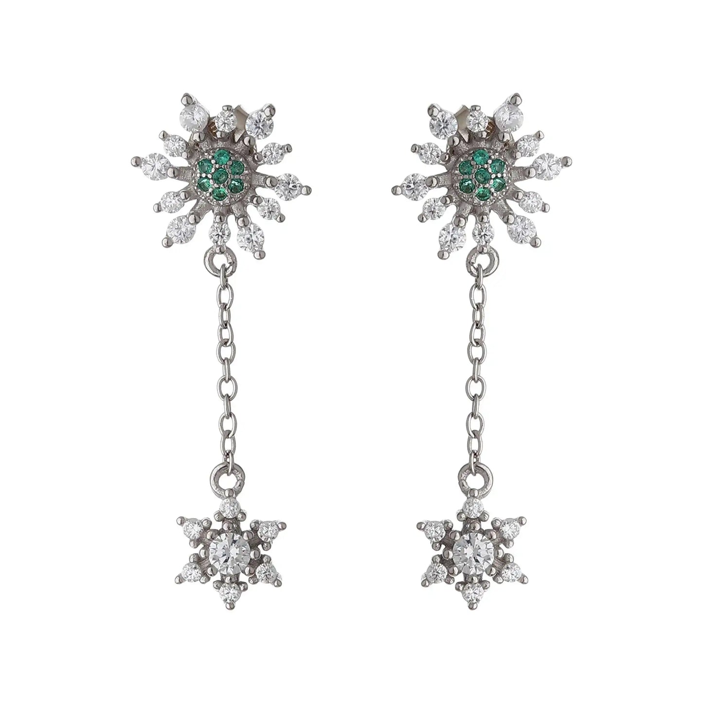 Silver Flower Drop Earrings