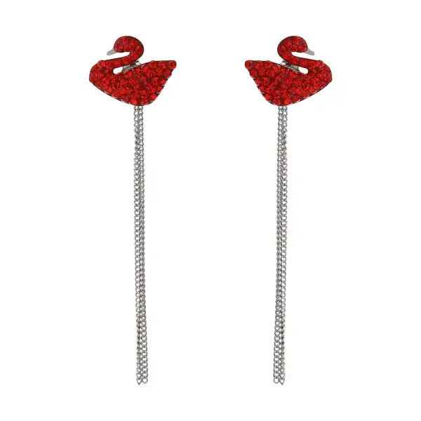 Silver Red Swan Danglers