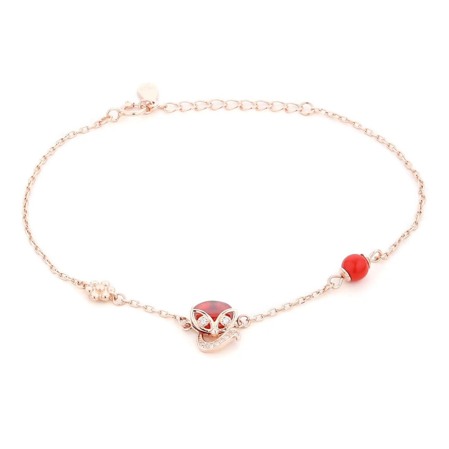 Silver Rose Gold Ruby Red Bracelet