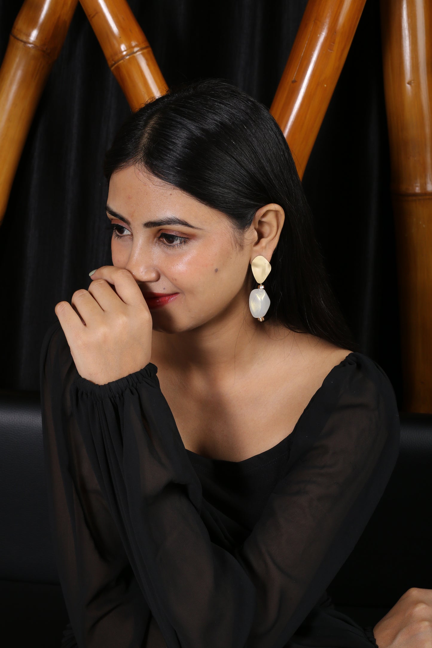 Buy 1 Vibrant Delight Earrings & Get 3 Free (Everyday Oval, Fabric Leaf, Dainty Ivory Earrings)