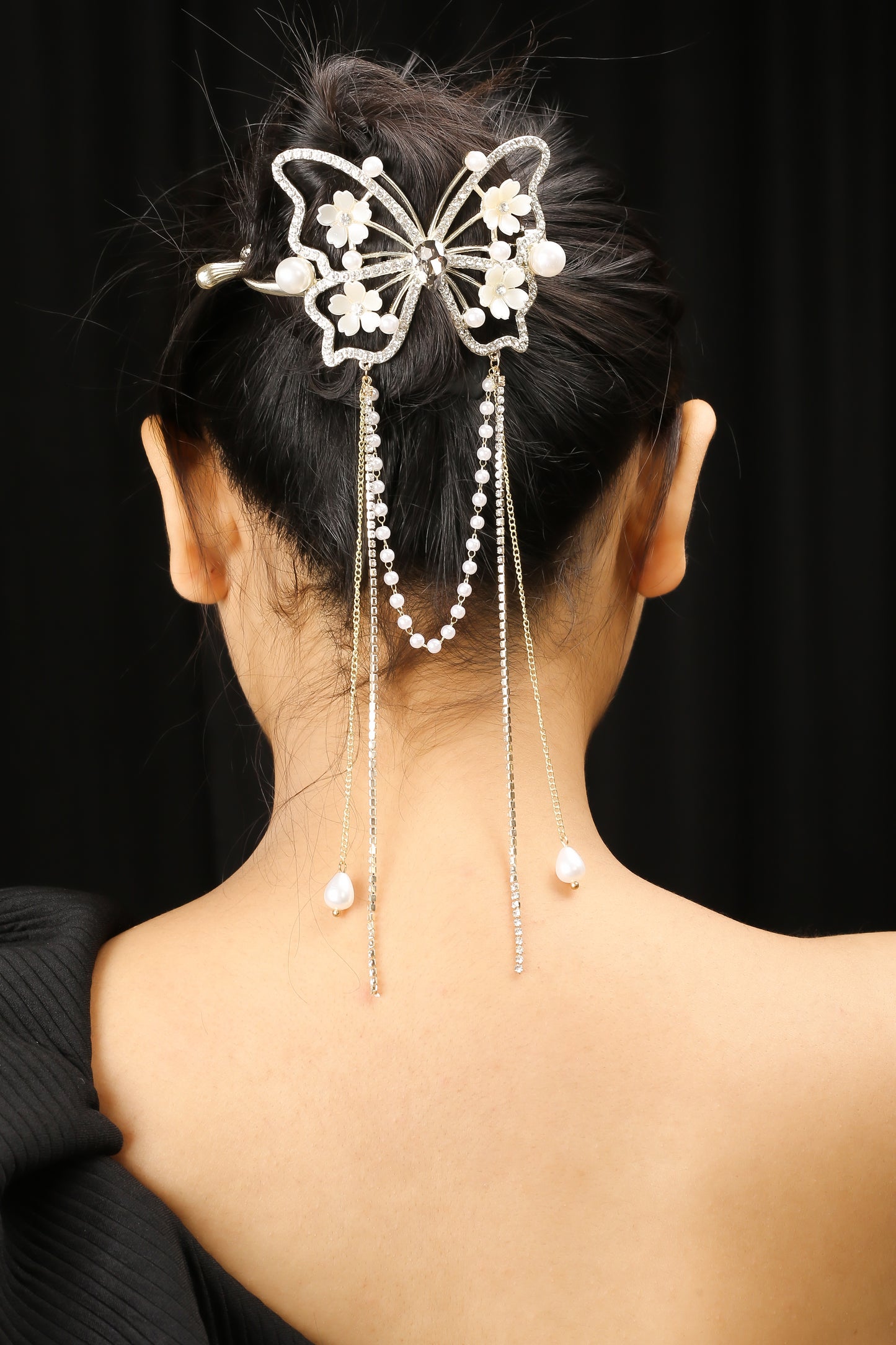 Embellished Rose Butterfly Hair Barrette