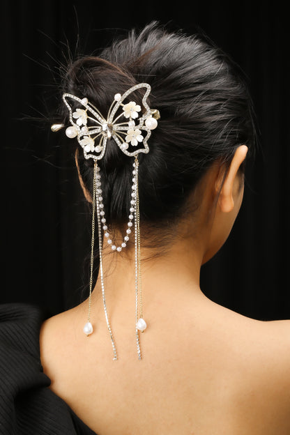 Embellished Rose Butterfly Hair Barrette