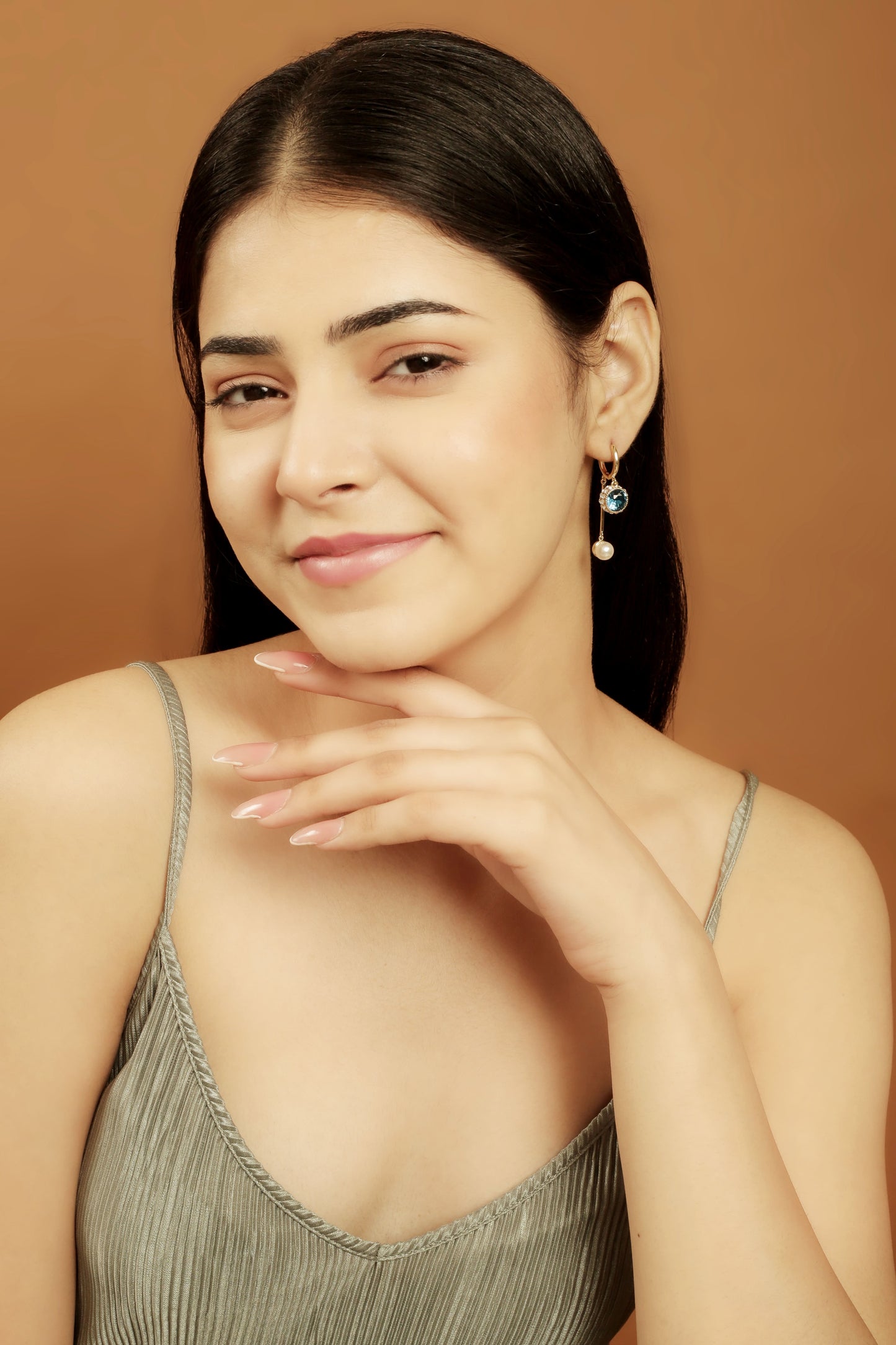 Blue Sapphire Pearl Drop Earrings