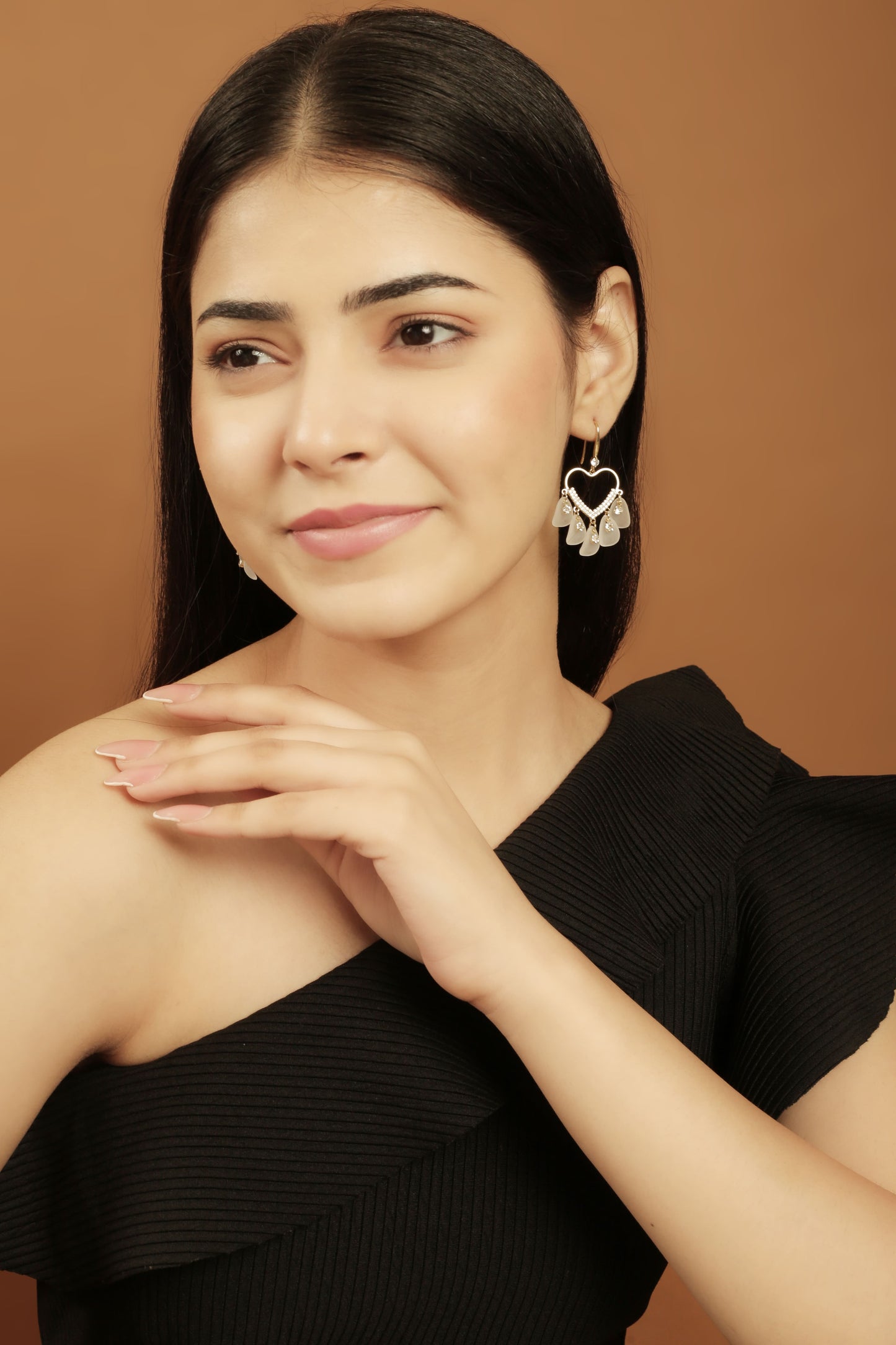 Rhinestone Heart Dangle Earrings