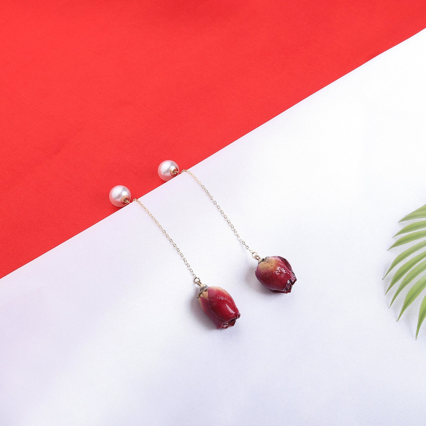 Buy 1 Rose Flower Buds Earrings & Get 3 Free (Fabric Leaf,  Colorful Triangle, Charmful Circle Earrings)