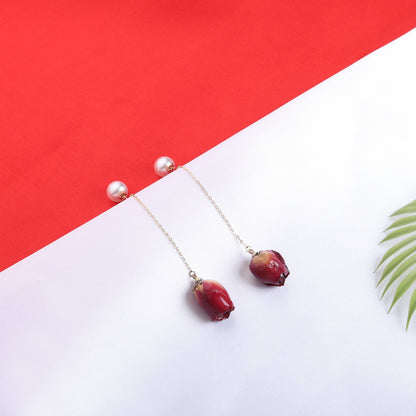 Buy 1 Rose Flower Buds Earrings & Get 3 Free (Fabric Leaf,  Colorful Triangle, Charmful Circle Earrings)