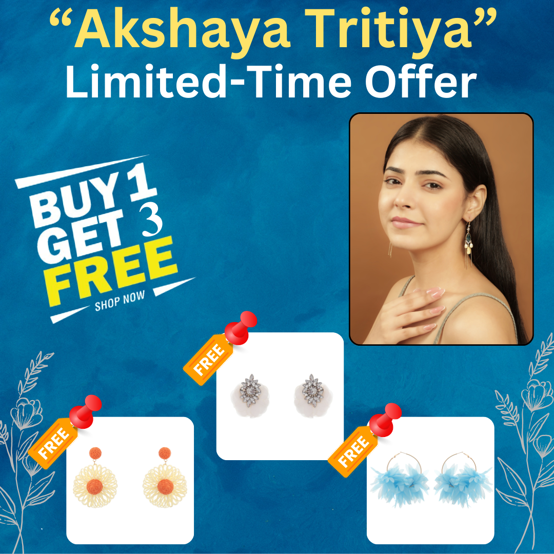 Buy 1 Midnight Blue Earrings & Get 3 Free (Gemstone Flower Petal, Meadow Blossom, Fabric Leaf Earrings)