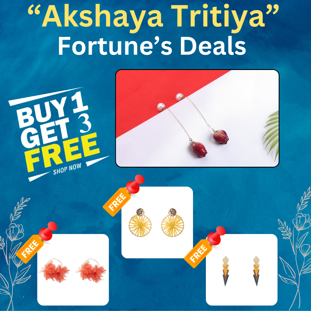 Buy 1 Rose Flower Buds Earrings & Get 3 Free (Fabric Leaf,  Colorful Triangle, Charmful Circle Earrings)