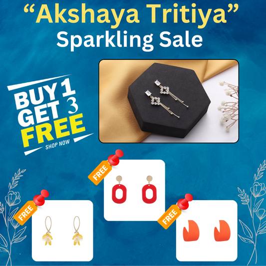 Buy 1 Gold Electroplated Floral Earrings & Get 3 Free (Dainty Leaf, Bakelite Hoop, Everyday Oval Earrings)