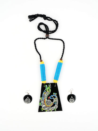 Peacock Ceramic Handmade Nacklace With Earrings