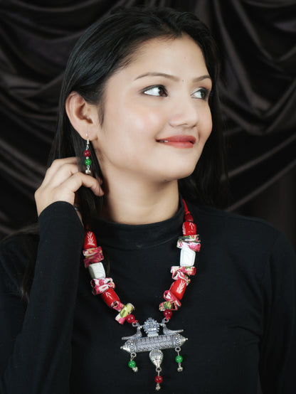 Red Green Handmade Nacklace & Earrings