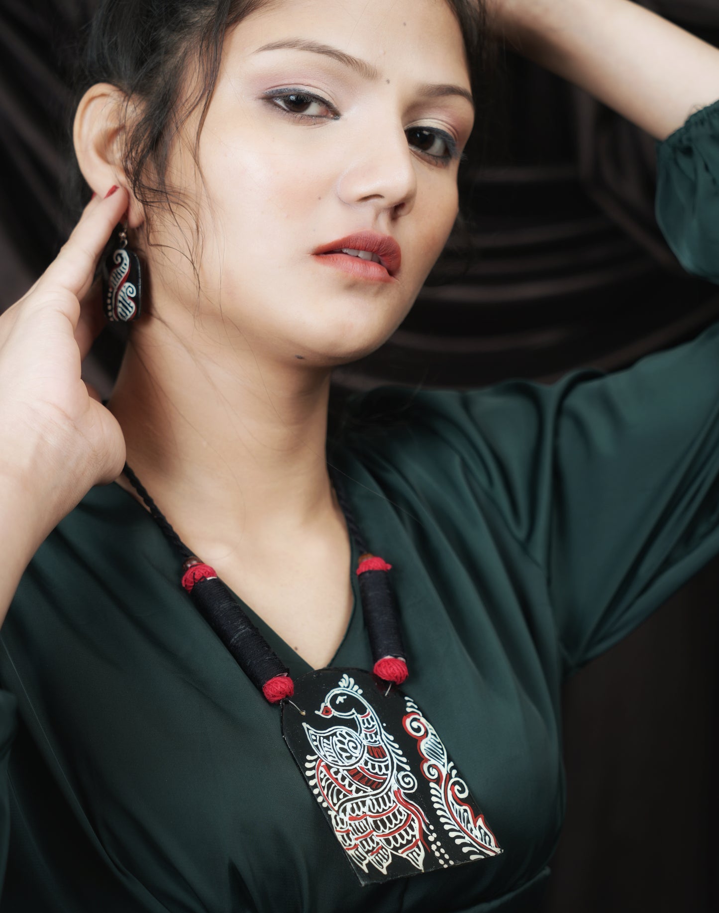 Peacock Ceramic Handmade Nacklace With Earrings