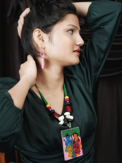 Radha krishna Wooden Handmade Nacklace With Earrings