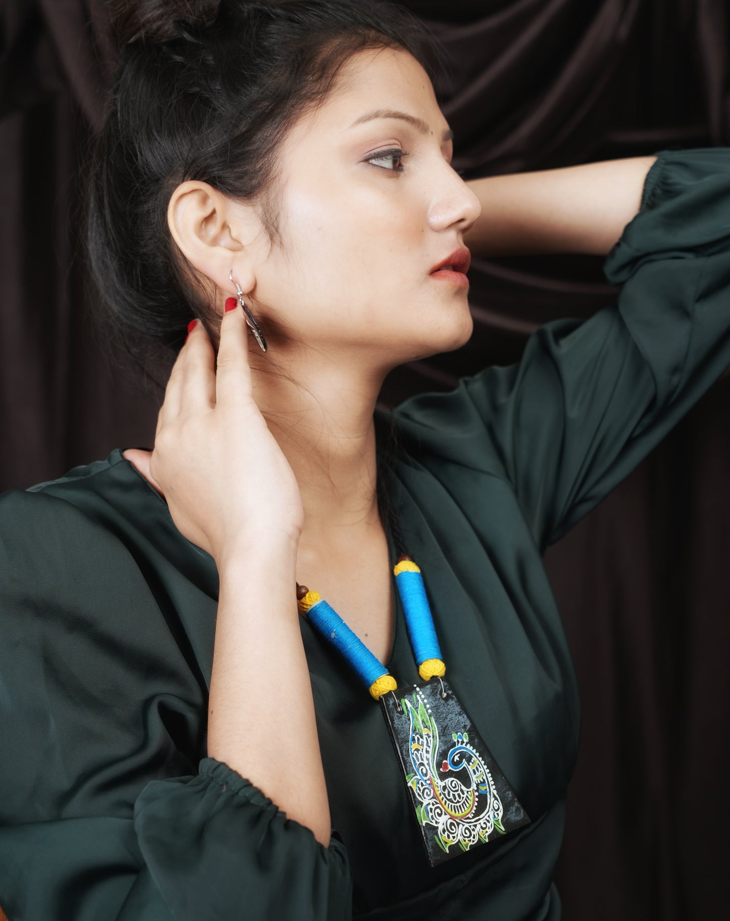 Peacock Ceramic Handmade Nacklace With Earrings