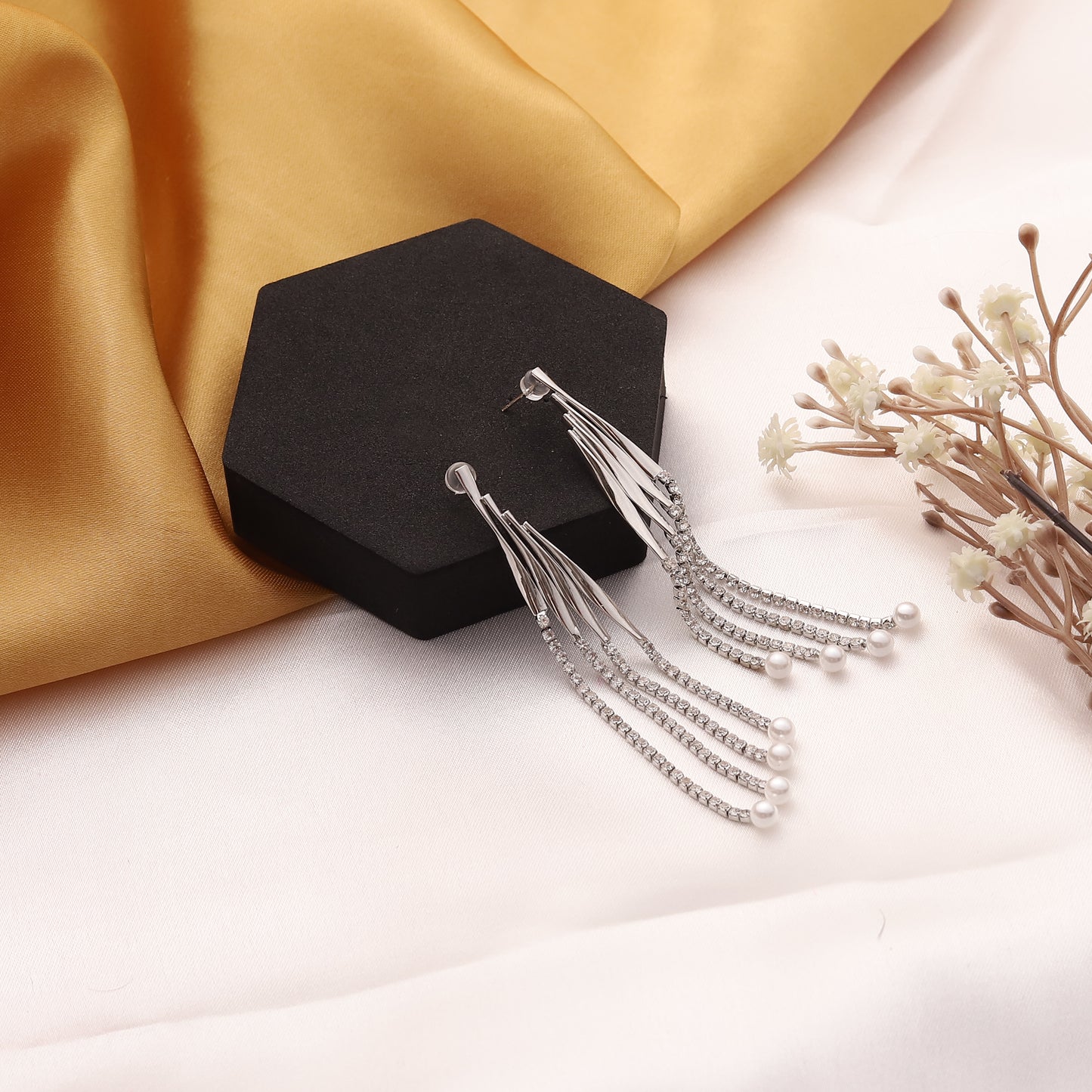 Rhinestone Pearl Dangler Earrings