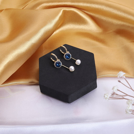 Blue Sapphire Pearl Drop Earrings