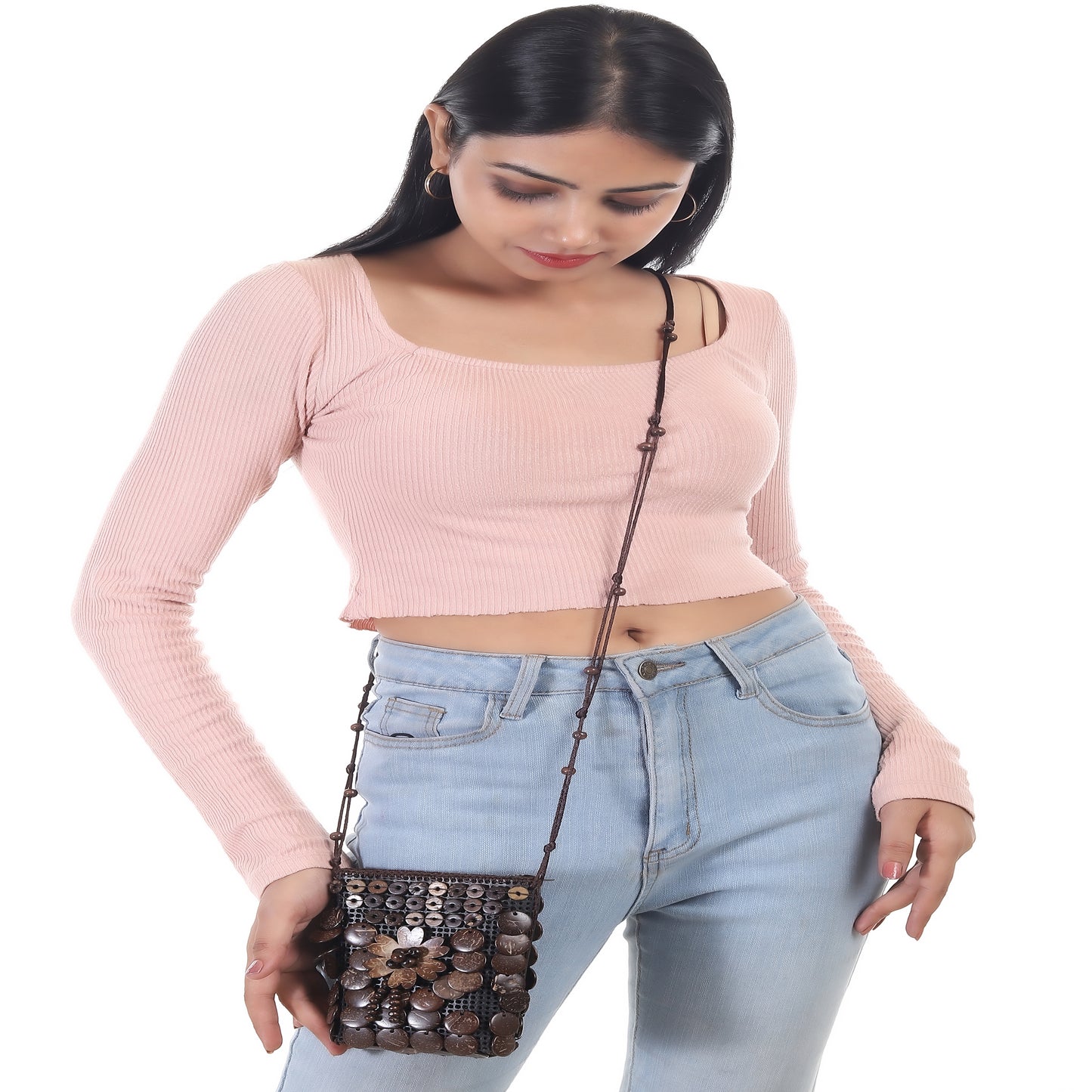 Natural coconut shell Handmade crossbody bag