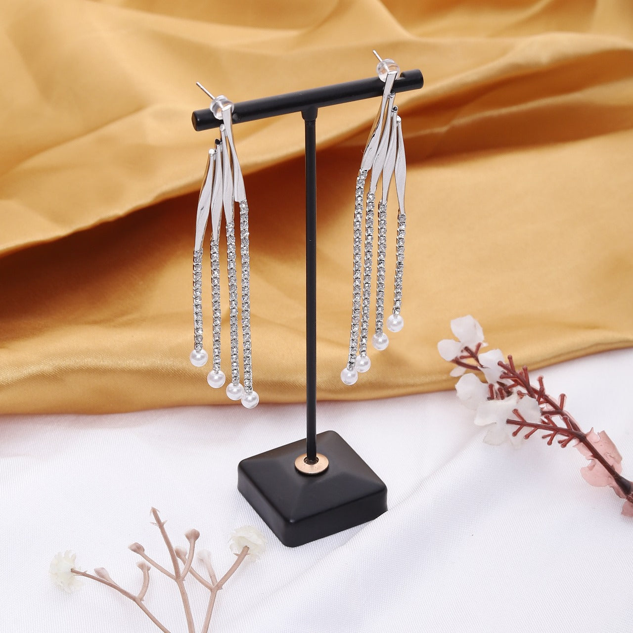 Rhinestone Pearl Dangler Earrings