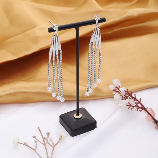 Rhinestone Pearl Dangler Earrings