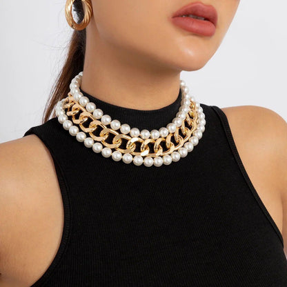 Luxury Pearl Chain Choker Necklace