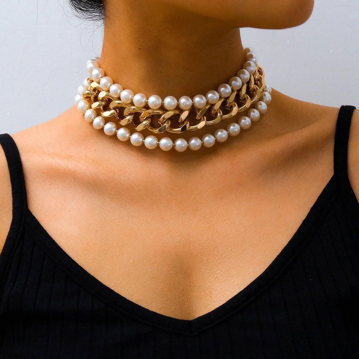 Luxury Pearl Chain Choker Necklace