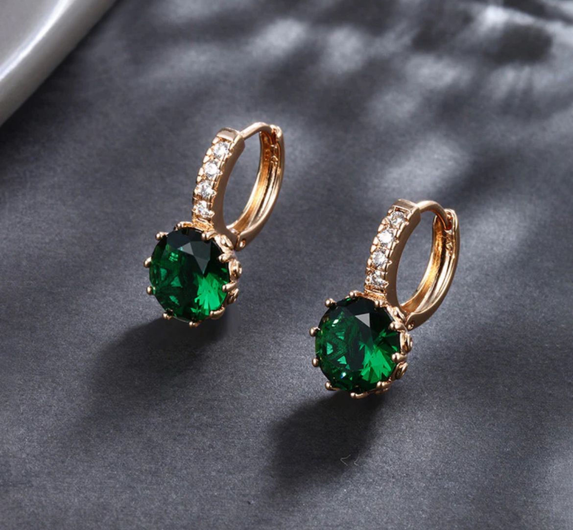 Emerald Crystal Drop Hoop Earrings