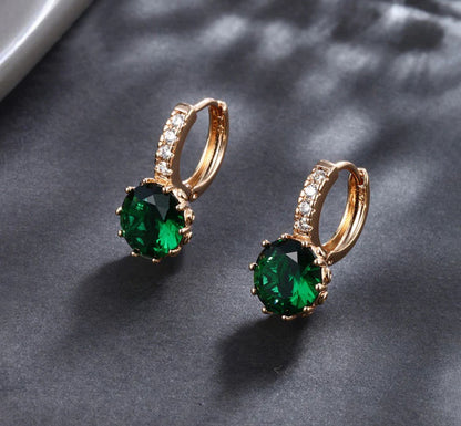 Emerald Crystal Drop Hoop Earrings