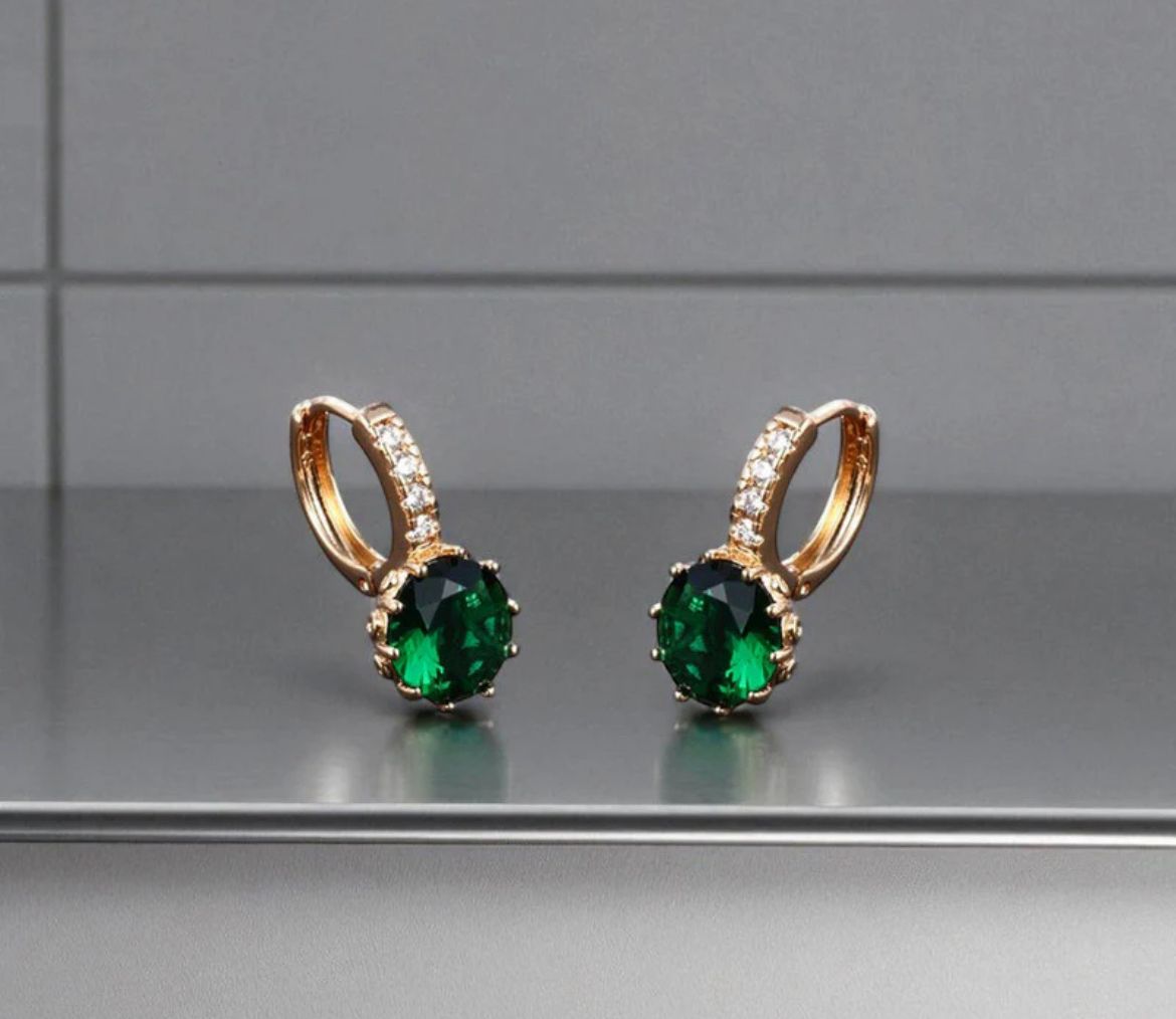 Emerald Crystal Drop Hoop Earrings