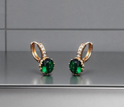 Emerald Crystal Drop Hoop Earrings