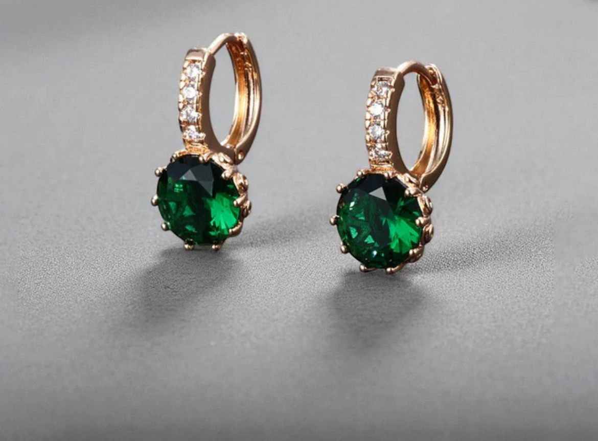 Emerald Crystal Drop Hoop Earrings