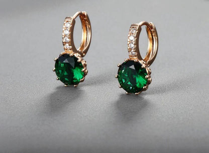 Emerald Crystal Drop Hoop Earrings