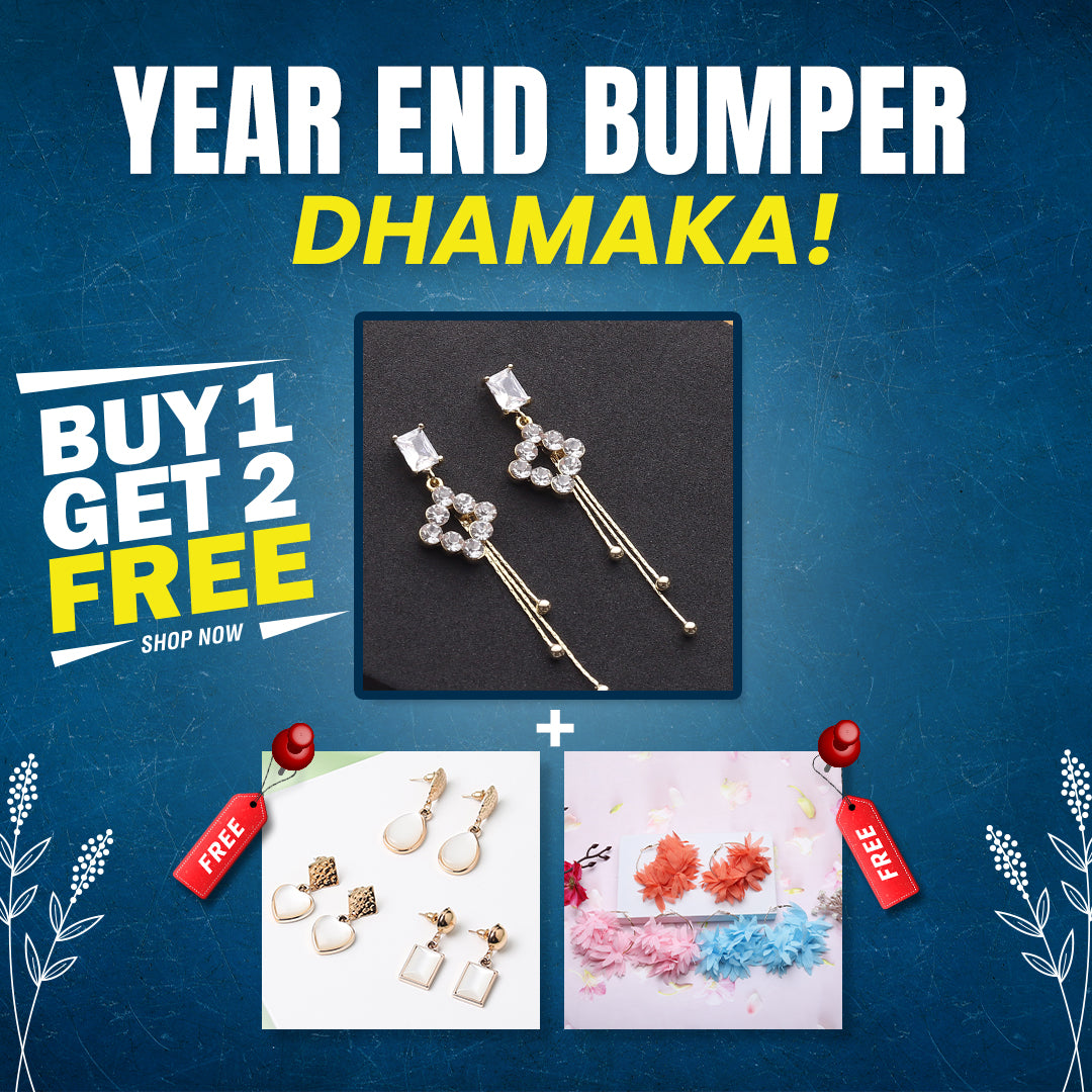 Buy 1 Gold Floral Design Earring & Get 2 Free(1 Dainty Dangler & 1 Fabric Leaf Earring)