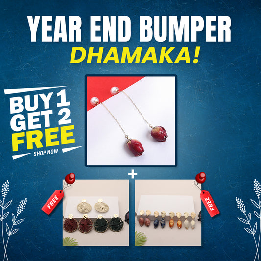 Buy 1 Real Flower Buds Earring & Get 2 Free(1 Dainty Ivory Dangle & 1 Charmful Circle Earring)