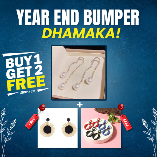 Buy 1 Pearl Drop Tassel Earring & Get 2 Free(1 Sunshine Bloom & 1 Stone Adorned Orbit Earring)