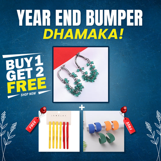 Buy 1 Green Chandellier Earring & Get 2 Free(1 Statement Hoop & 1 Bakelite Hoop Earring)