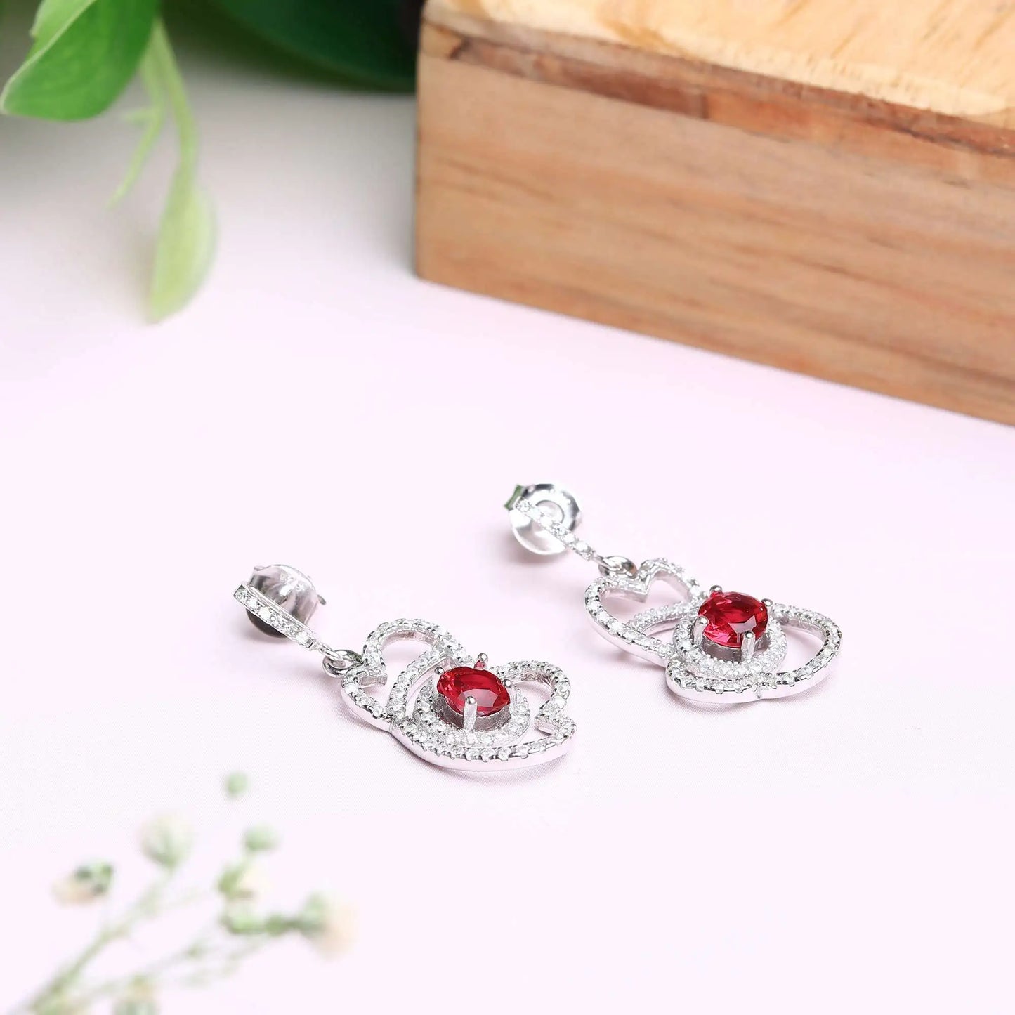 Silver Red Stone Earrings
