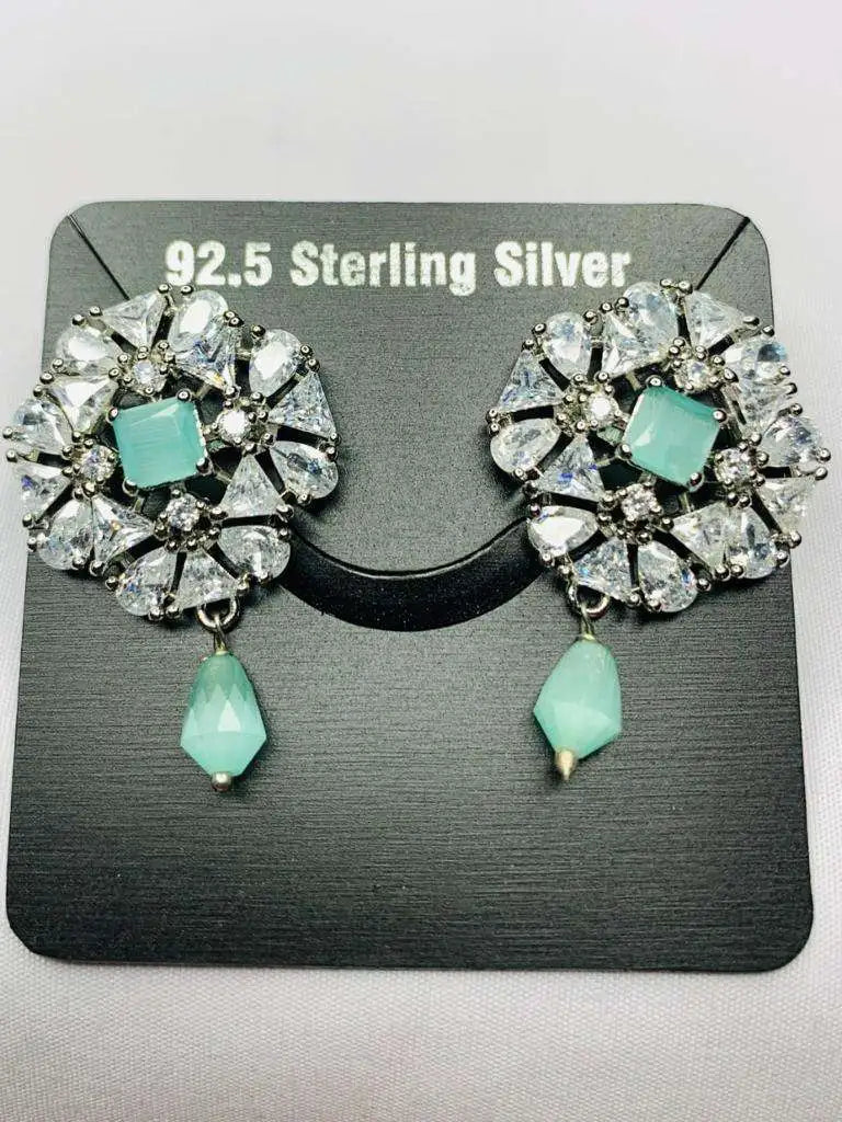 Silver Turkish Green Stone Earrings