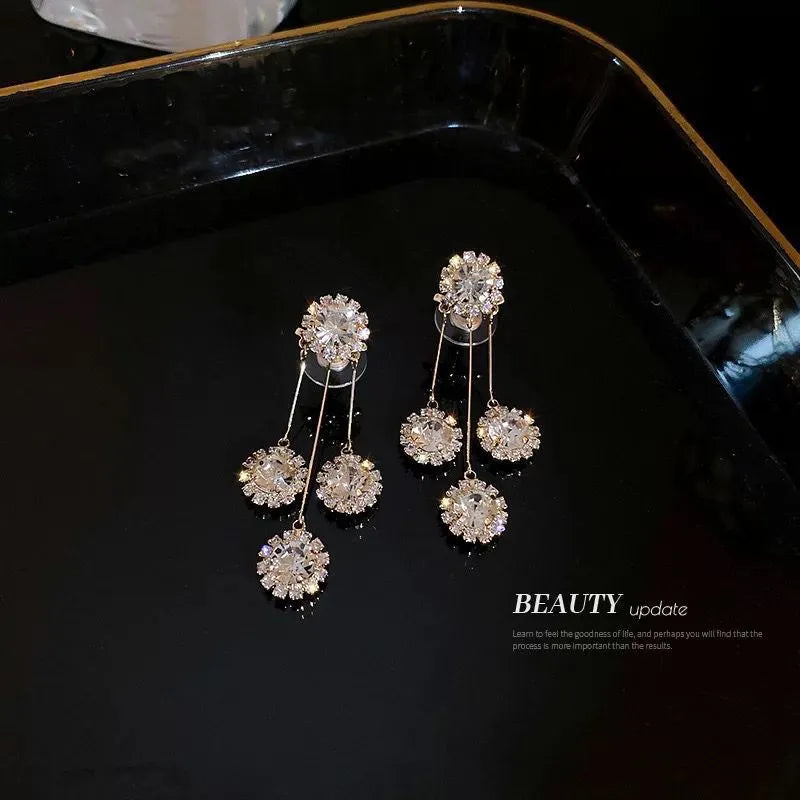 Gold Electroplated Premium And High Quality Zircon Crystal Drop Earrings