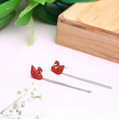Silver Red Swan Danglers