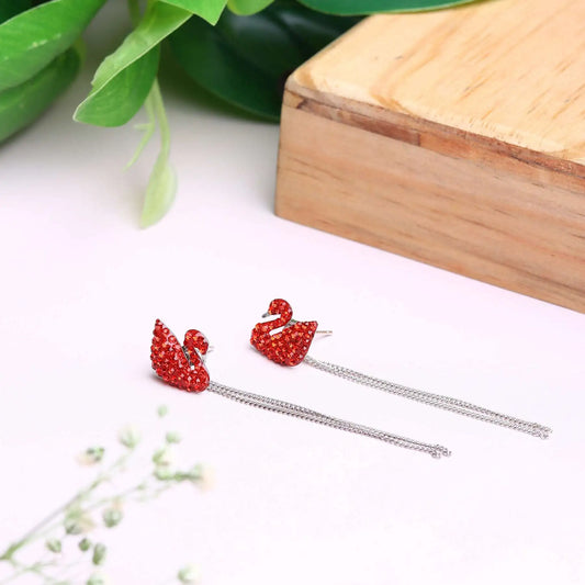 Silver Red Swan Danglers