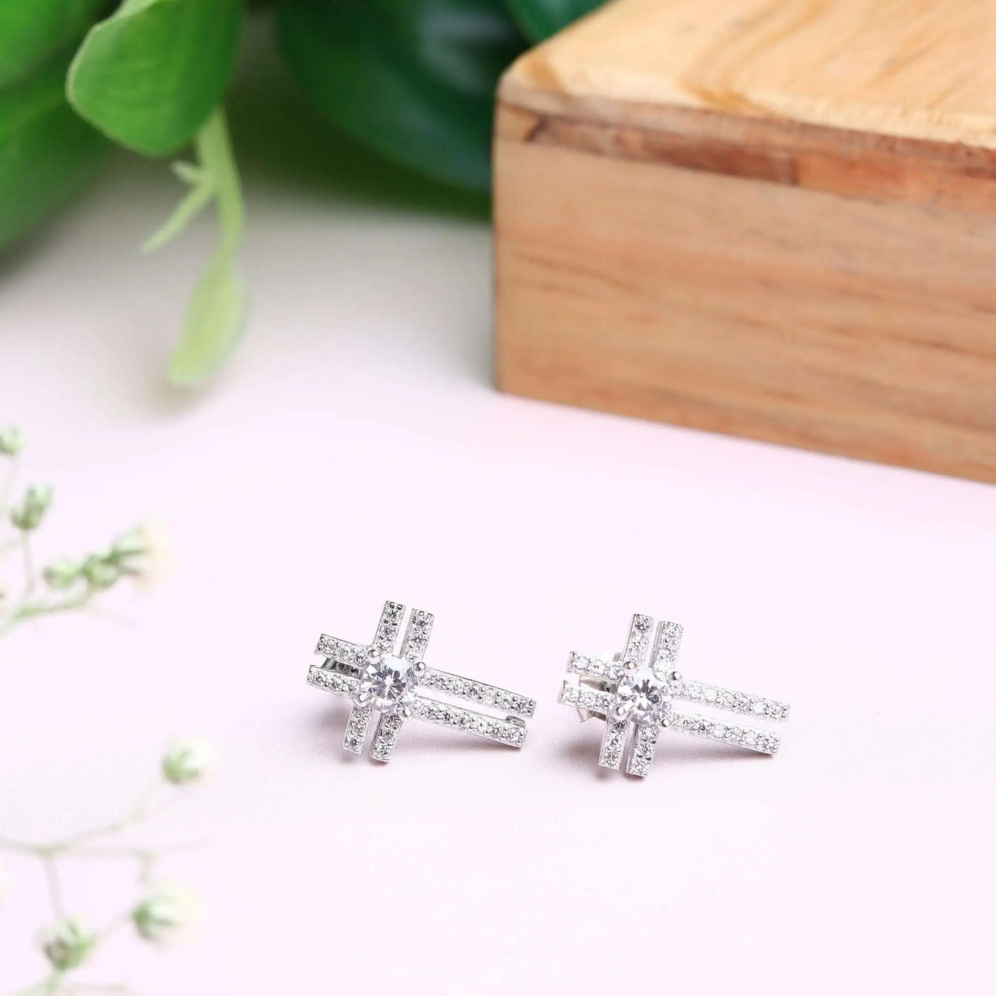 Zircon Cross Stud Earrings