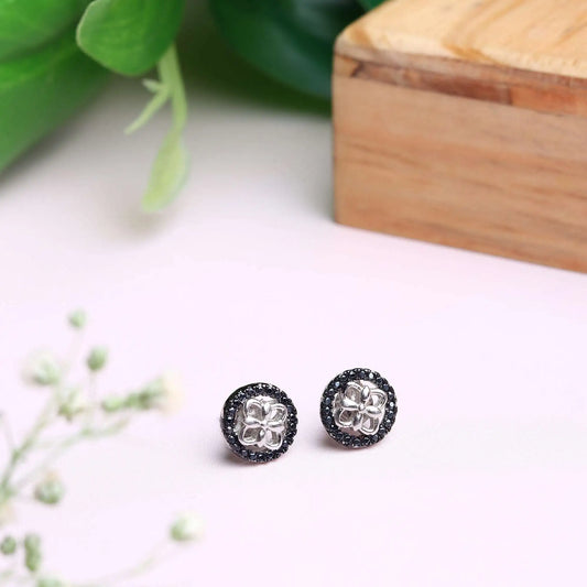 Silver Classic Black Sphere Earrings