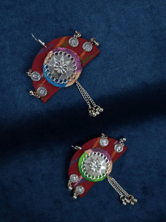 Red Half Round Handmade Earrings