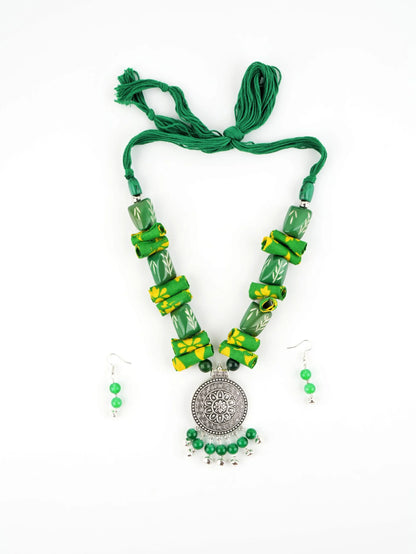 Yellow & Green Handmade Nacklace & Earrings