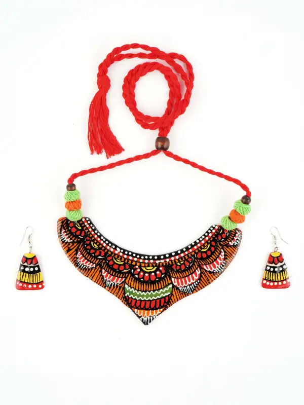 Ceramic Multicolour Handmade Nacklace With Earrings