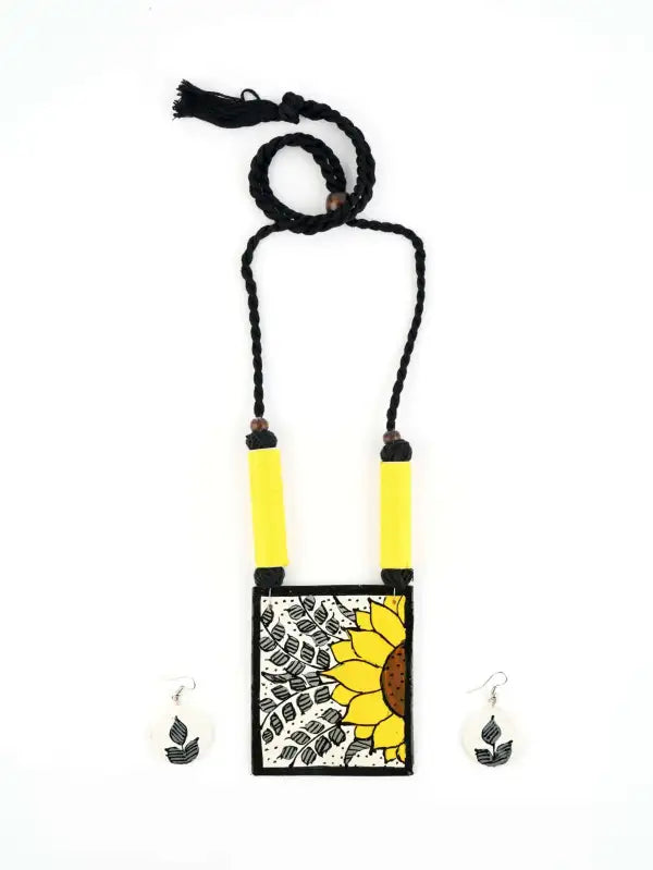 Flower Ceramic Handmade Nacklace With Earrings