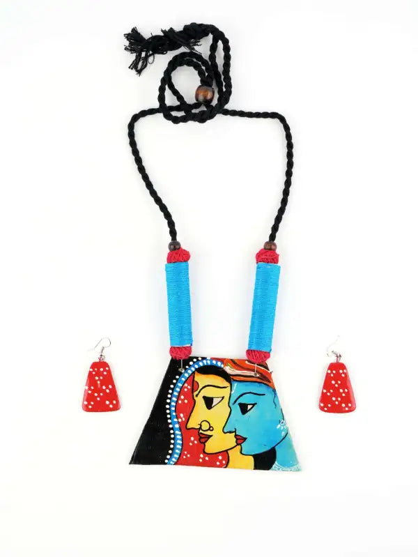 Girl Boy Ceramic Handmade Nacklace With Earrings