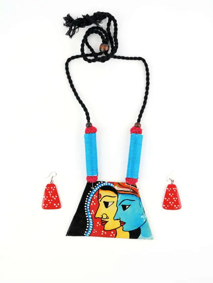 Girl Boy Ceramic Handmade Nacklace With Earrings